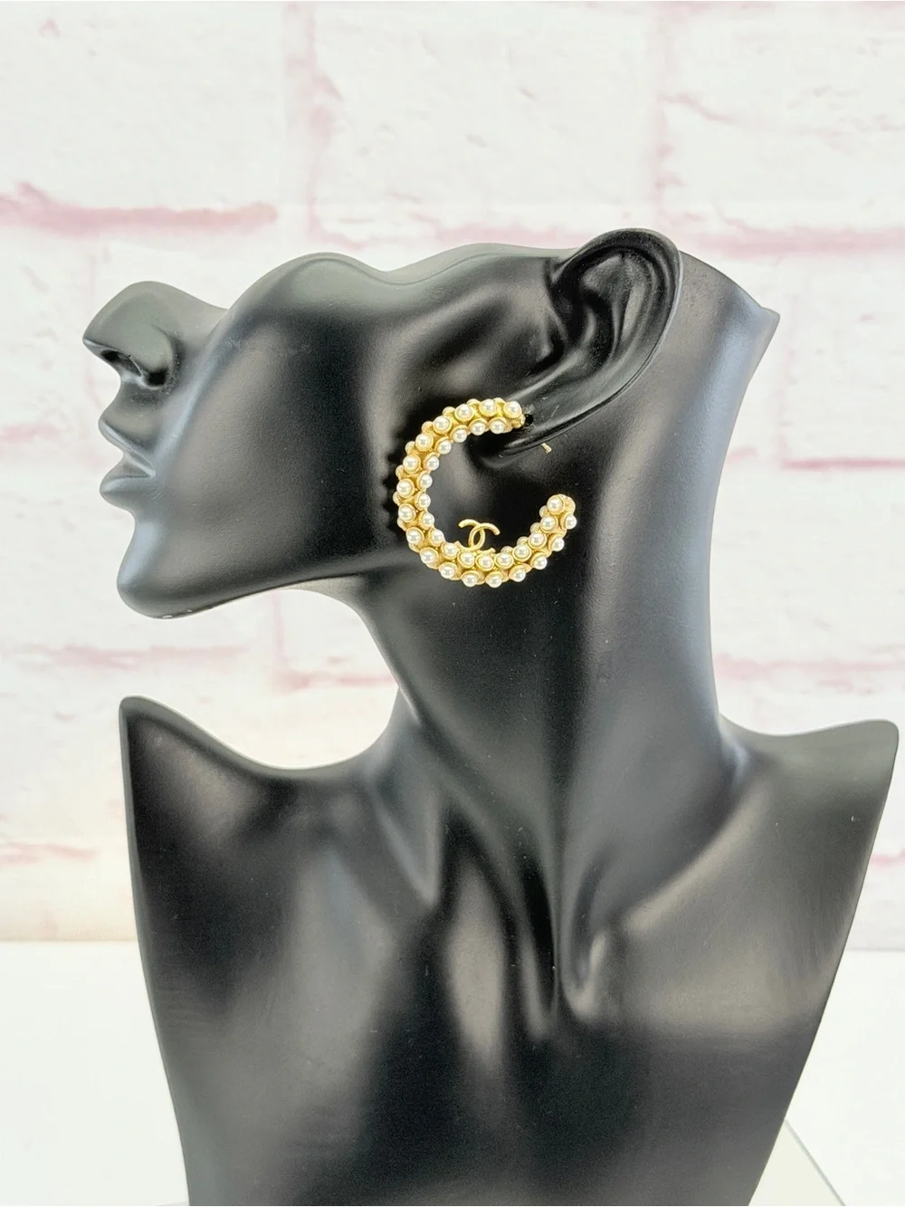 Chanel 2023 Faux Pearl CC Hoop Earrings